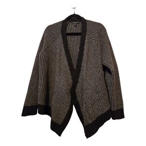 Eileen Fisher Yak Wool Open Cardigan Sweater Womens LG Black Gray Elbow Patch